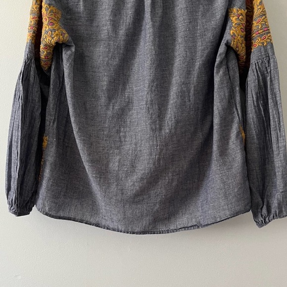 renee c. gray peasant blouse top with pink gold embroidery long sleeve sz small - Picture 9 of 13